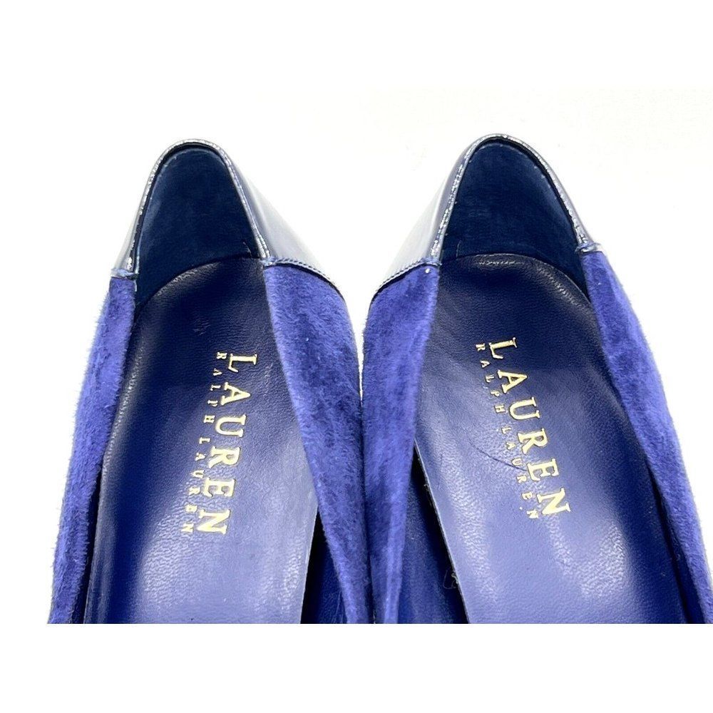 Lauren Ralph Lauren Blue Suede Patent Leather Cap Toe High Heels Size 9.5 B - Picture 8 of 10